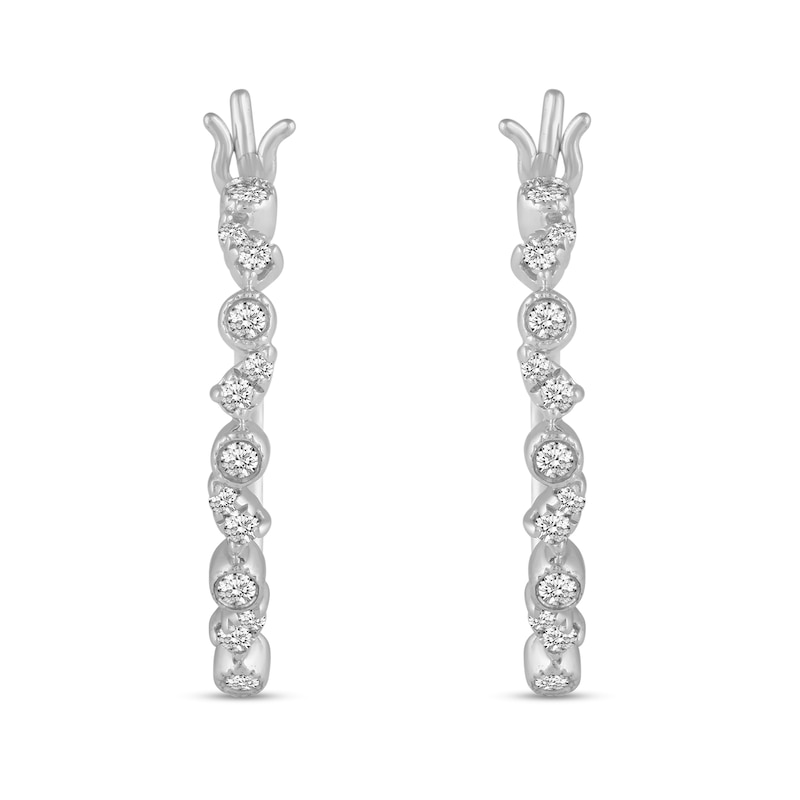 Main Image 3 of 1/4 CT. T.W. Diamond Scatter Hoop Earrings in 10K White Gold