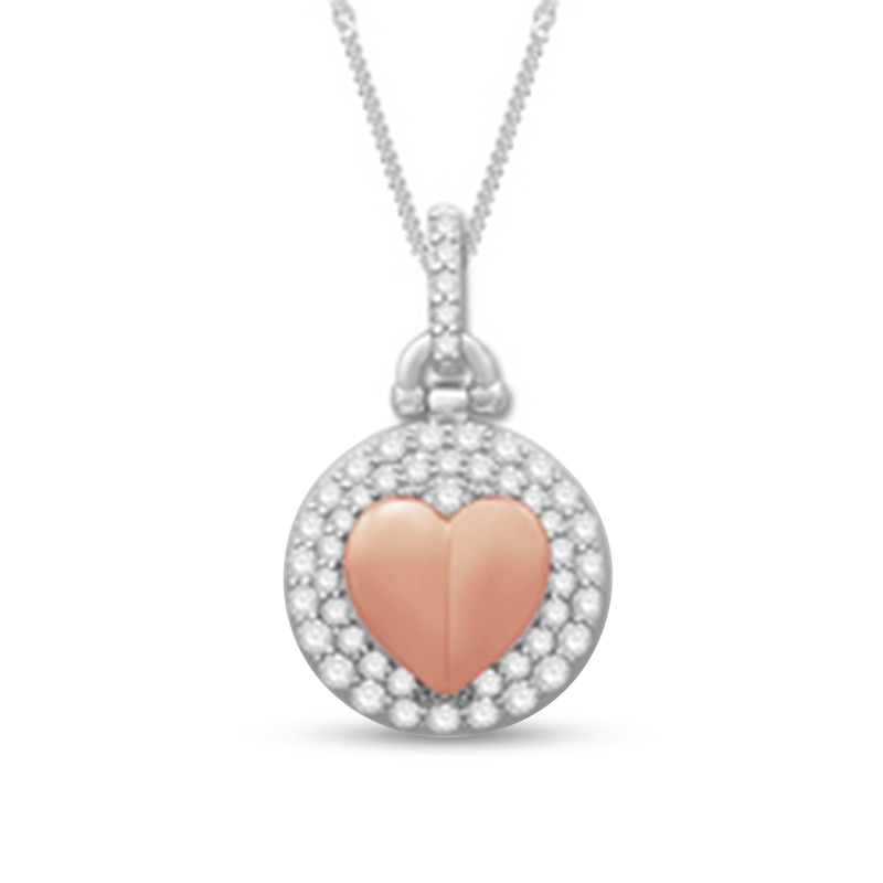 Main Image 1 of 3/8 CT. T.W. Diamond Double Frame Heart in Circle Pendant in 10K Two-Tone Gold – 19&quot;