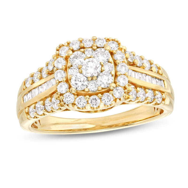 1 CT. T.W. Multi-Diamond Cushion Frame Multi-Row Engagement Ring in 10K Gold