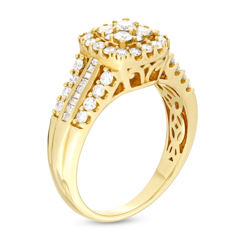 1 CT. T.W. Multi-Diamond Cushion Frame Multi-Row Engagement Ring in 10K Gold