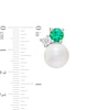 Thumbnail Image 3 of Freshwater Cultured Pearl, Lab-Created Emerald and White Sapphire Three Stone Stud Earrings in Sterling Silver