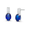 Thumbnail Image 1 of Oval Blue and White Lab-Created Sapphire Double Row Stick Drop Earrings in Sterling Silver