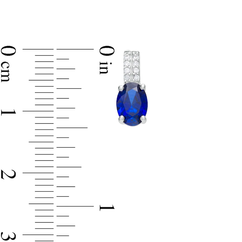 Main Image 3 of Oval Blue and White Lab-Created Sapphire Double Row Stick Drop Earrings in Sterling Silver