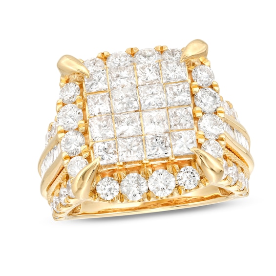 4 CT. T.W. Square Multi-Diamond Frame Multi-Row Engagement Ring In 14K Gold