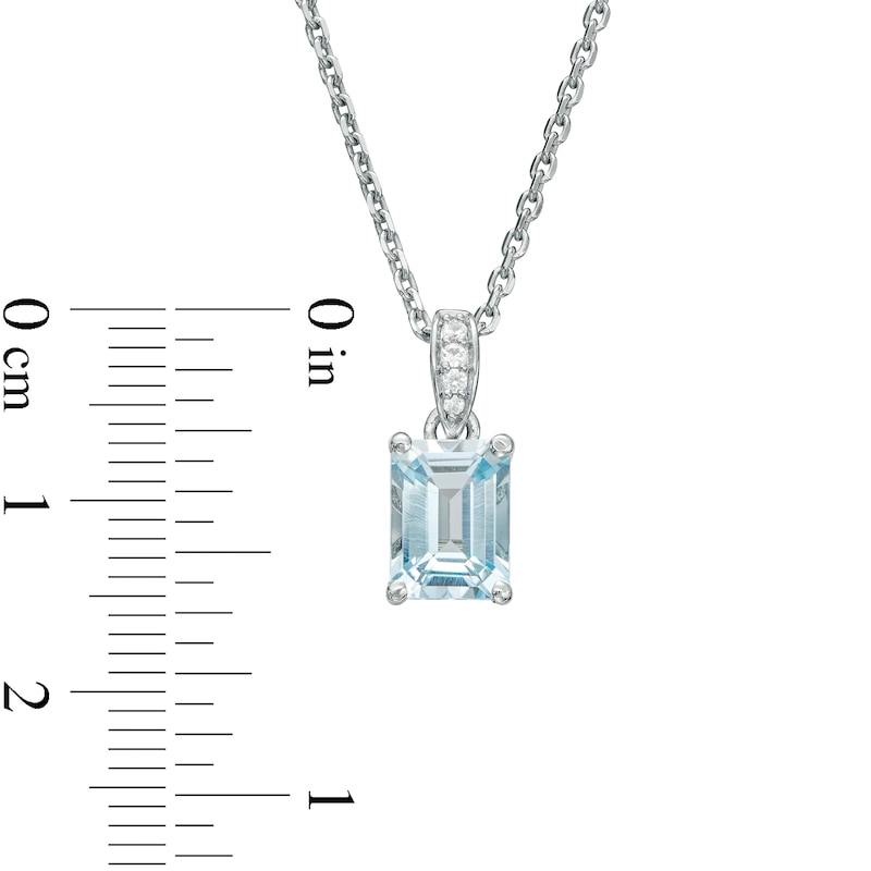 Main Image 3 of Emerald-Cut Aquamarine and White Lab-Created Sapphire Pendant in Sterling Silver