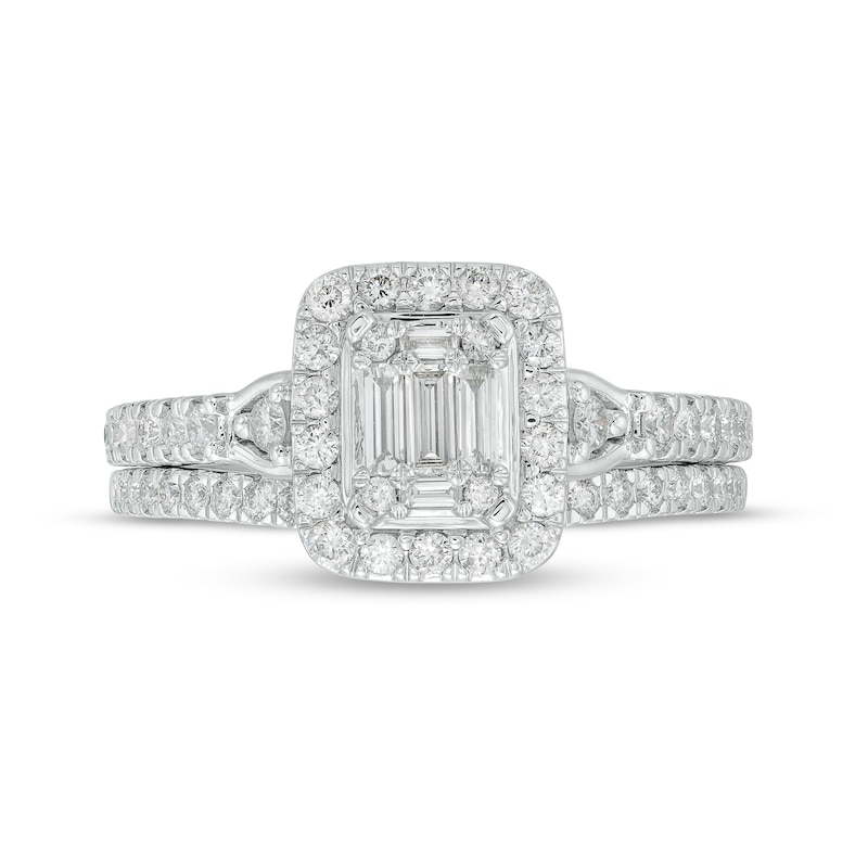 3/4 CT. T.W. Emerald-Shaped Multi-Diamond Frame Bridal Set in 10K White Gold (I/SI2)