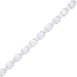 Lab-Created Opal and White Sapphire Alternating Line Bracelet in Sterling Silver - 7.5&quot;