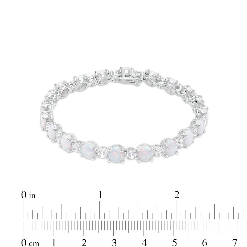 Main Image 4 of Lab-Created Opal and White Sapphire Alternating Line Bracelet in Sterling Silver - 7.5&quot;