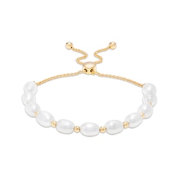 Sideways Baroque Freshwater Cultured Pearl Bolo Bracelet in Sterling Silver with 18K Gold Plate-9.0&quot;