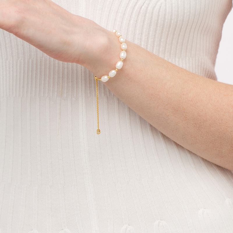 Main Image 2 of Sideways Baroque Freshwater Cultured Pearl Bolo Bracelet in Sterling Silver with 18K Gold Plate-9.0&quot;