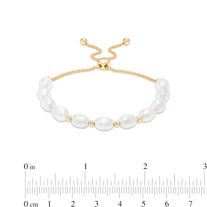 Main Image 3 of Sideways Baroque Freshwater Cultured Pearl Bolo Bracelet in Sterling Silver with 18K Gold Plate-9.0&quot;