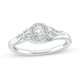 1/4 CT. T.W. Diamond Frame Tri-Sides Promise Ring in 10K White Gold