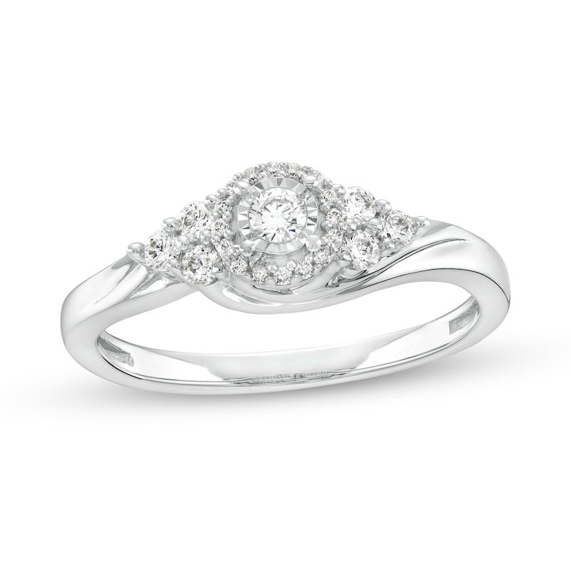 Main Image 1 of 1/4 CT. T.W. Diamond Frame Tri-Sides Promise Ring in 10K White Gold