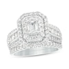 Thumbnail Image 1 of 2 CT. T.W. Emerald-Cut Diamond Double Frame Multi-Row Bridal Set in 14K White Gold (I/I2)