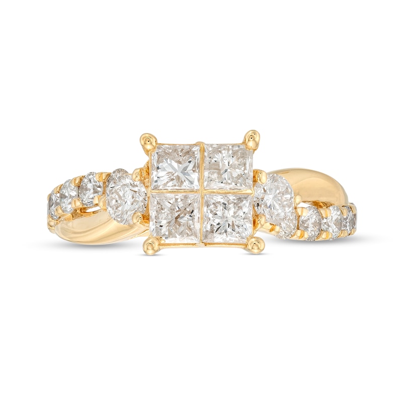 Main Image 3 of 1-1/2 CT. T.W. Quad Princess-Cut Diamond Twist Shank Engagement Ring in 14K Gold