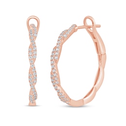 1/2 CT. T.W. Diamond Twist Hoop Earrings in 10K Rose Gold