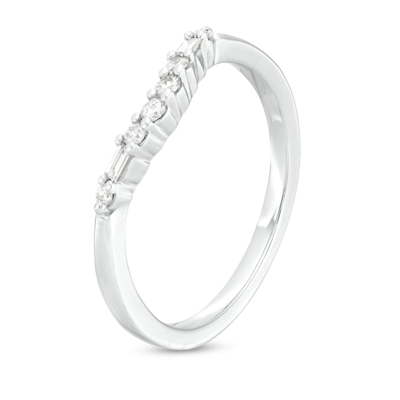 Main Image 3 of 1/6 CT. T.W. Baguette and Round Diamond Contour Wedding Band in 14K White Gold