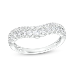 1/2 CT. T.W. Diamond Double Row Vintage-Style Contour Anniversary Band in 14K White Gold