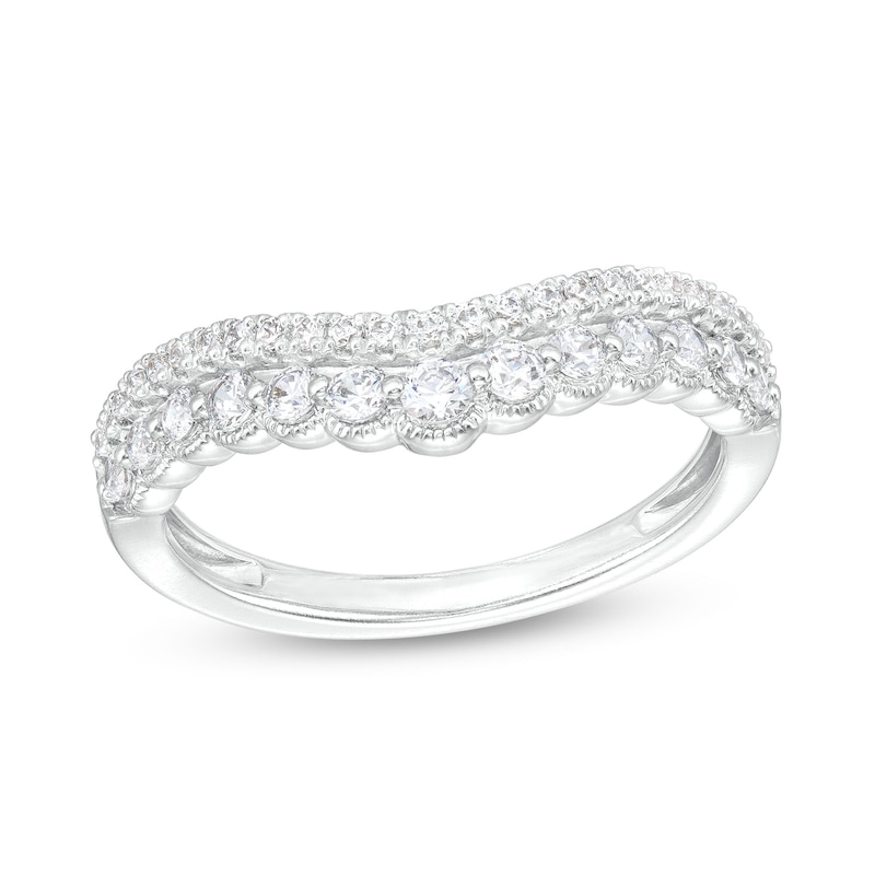 Main Image 1 of 1/2 CT. T.W. Diamond Double Row Vintage-Style Contour Anniversary Band in 14K White Gold