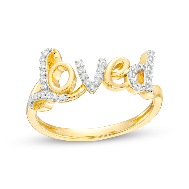 Main Image 1 of 1/10 CT. T.W. Diamond &quot;Loved&quot; Script Ring in 10K Gold