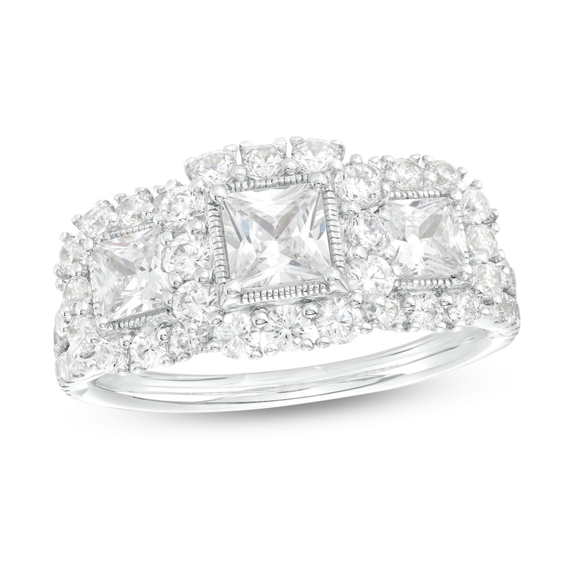2 CT. T.W. Princess-Cut Diamond Frame Past Present Future® Engagement Ring in 14K White Gold (I/I2)