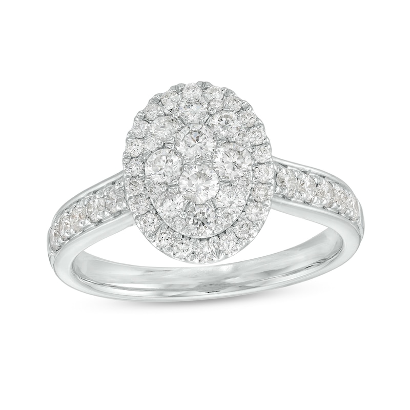 Main Image 1 of 1 CT. T.W. Oval-Shaped Multi-Diamond Frame Engagement Ring in 14K White Gold (I/I2)