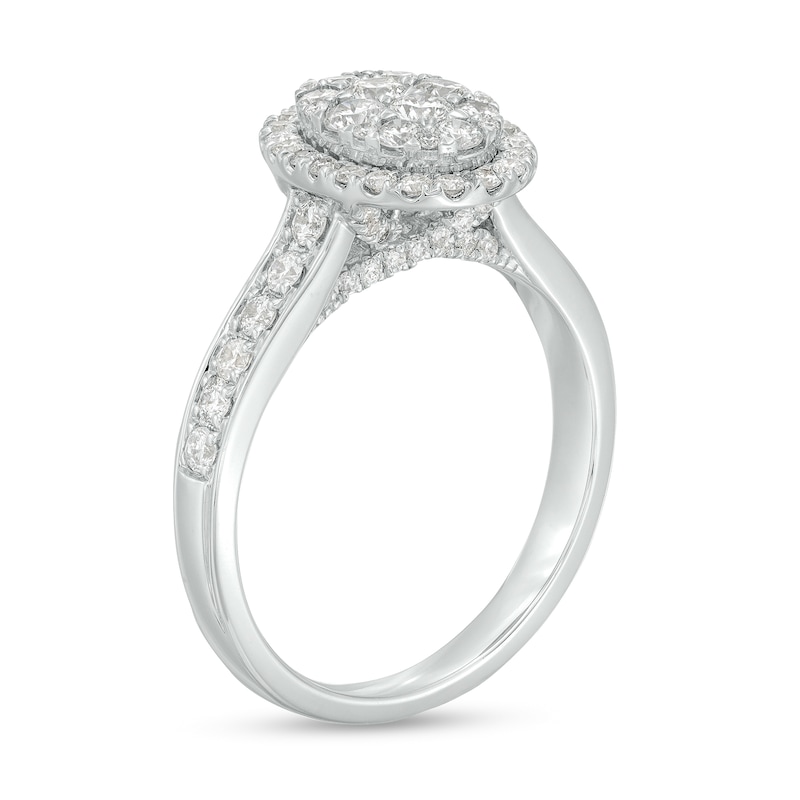 Main Image 2 of 1 CT. T.W. Oval-Shaped Multi-Diamond Frame Engagement Ring in 14K White Gold (I/I2)