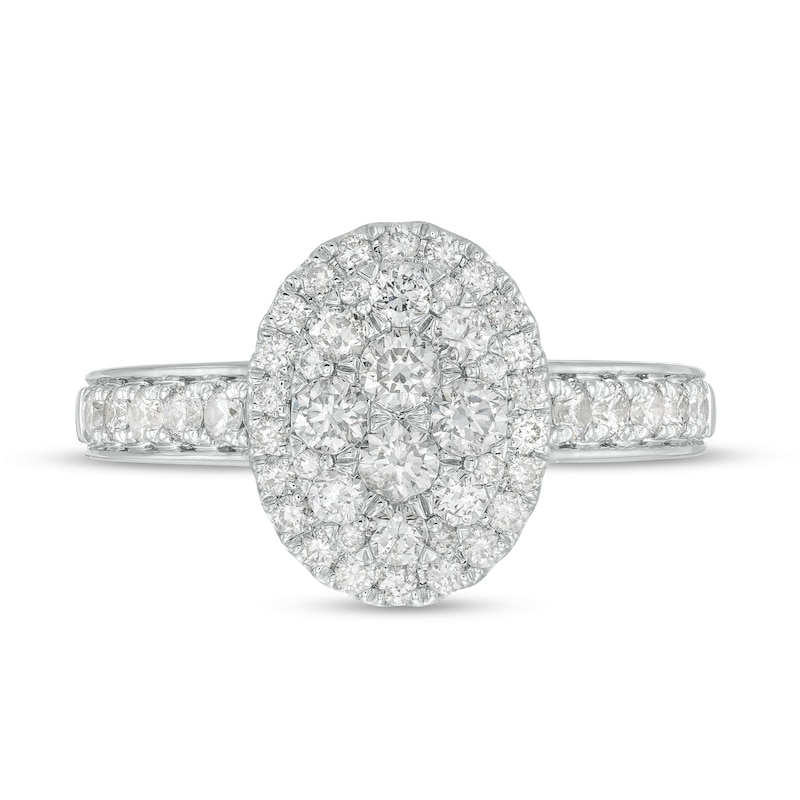 Main Image 3 of 1 CT. T.W. Oval-Shaped Multi-Diamond Frame Engagement Ring in 14K White Gold (I/I2)