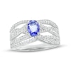 Thumbnail Image 1 of Oval Tanzanite and White Lab-Created Sapphire Layered Multi-Row Ring in Sterling Silver