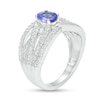 Thumbnail Image 3 of Oval Tanzanite and White Lab-Created Sapphire Layered Multi-Row Ring in Sterling Silver