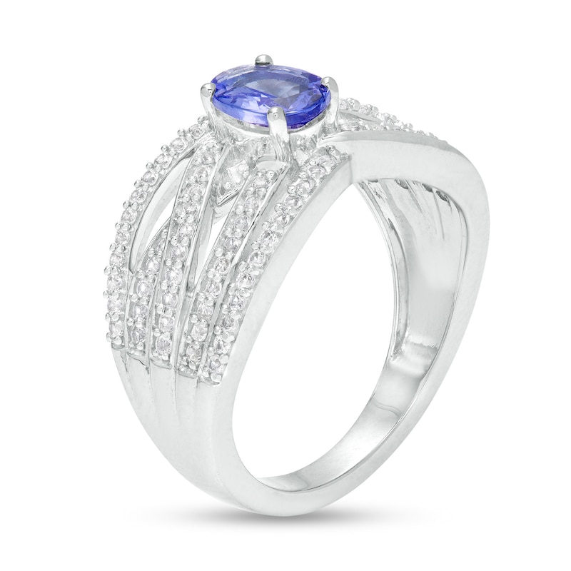 Main Image 3 of Oval Tanzanite and White Lab-Created Sapphire Layered Multi-Row Ring in Sterling Silver