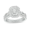 Thumbnail Image 0 of 1 CT. T.W. Emerald-Cut Diamond Double Frame Twist Shank Bridal Set in 14K White Gold (I/SI2)