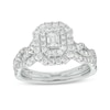 Thumbnail Image 1 of 1 CT. T.W. Emerald-Cut Diamond Double Frame Twist Shank Bridal Set in 14K White Gold (I/SI2)