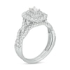 Thumbnail Image 1 of 1 CT. T.W. Emerald-Cut Diamond Double Frame Twist Shank Bridal Set in 14K White Gold (I/SI2)
