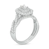 Thumbnail Image 2 of 1 CT. T.W. Emerald-Cut Diamond Double Frame Twist Shank Bridal Set in 14K White Gold (I/SI2)