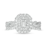 Thumbnail Image 2 of 1 CT. T.W. Emerald-Cut Diamond Double Frame Twist Shank Bridal Set in 14K White Gold (I/SI2)