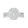 Thumbnail Image 3 of 1 CT. T.W. Emerald-Cut Diamond Double Frame Twist Shank Bridal Set in 14K White Gold (I/SI2)