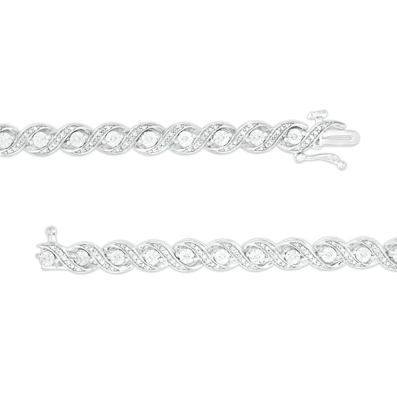 Main Image 3 of 1/10 CT. T.W. Diamond &quot;S&quot; Link Line Bracelet in Sterling Silver - 7.25&quot;