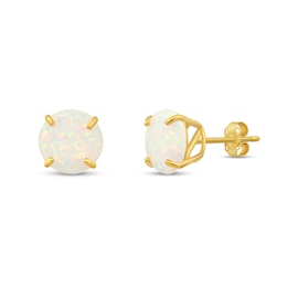 9.0mm Lab-Created Opal Solitaire Stud Earrings in 14K Gold