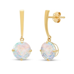 8.0mm Lab-Created Opal Solitaire Drop Earrings in 14K Gold