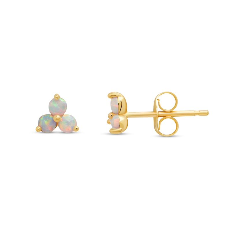 Main Image 1 of Lab-Created Opal Trio Stud Earrings in 14K Gold