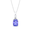 Thumbnail Image 0 of Cushion-Cut Tanzanite and 1/20 CT. T.W. Diamond Tri-Top Drop Pendant in 14K White Gold