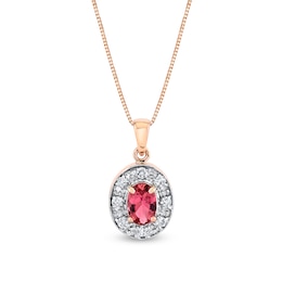 Oval Pink Tourmaline and 1/5 CT. T.W. Diamond Frame Drop Pendant in 14K Rose Gold