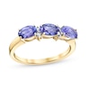 Thumbnail Image 1 of Sideways Oval Tanzanite and 1/20 CT. T.W. Diamond Duo Alternating Three Stone Ring in 14K Gold