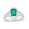 Thumbnail Image 0 of Emerald-Cut Lab-Created Emerald and White Sapphire Oval Frame Split Shank Ring in Sterling Silver