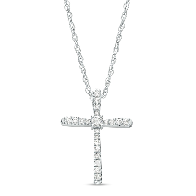 Main Image 1 of 1/5 CT. T.W. Diamond Cross Pendant in Sterling Silver