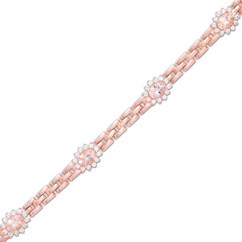 Main Image 1 of Morganite and White Lab-Created Sapphire Sun Watch Link Bracelet in Sterling Silver with 18K Rose Gold Plate - 7.25&quot;