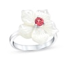 Thumbnail Image 0 of 4.0mm Pink Tourmaline and Mother-of-Pearl Petal Plumeria Flower Ring in Sterling Silver