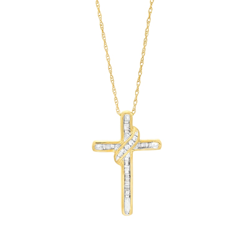 1/6 CT. T.W. Diamond Ribbon Cross Pendant in 10K Gold | Zales Outlet