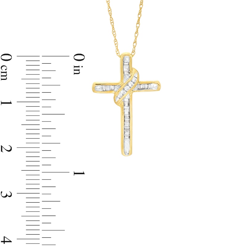 Main Image 3 of 1/6 CT. T.W. Diamond Ribbon Cross Pendant in 10K Gold